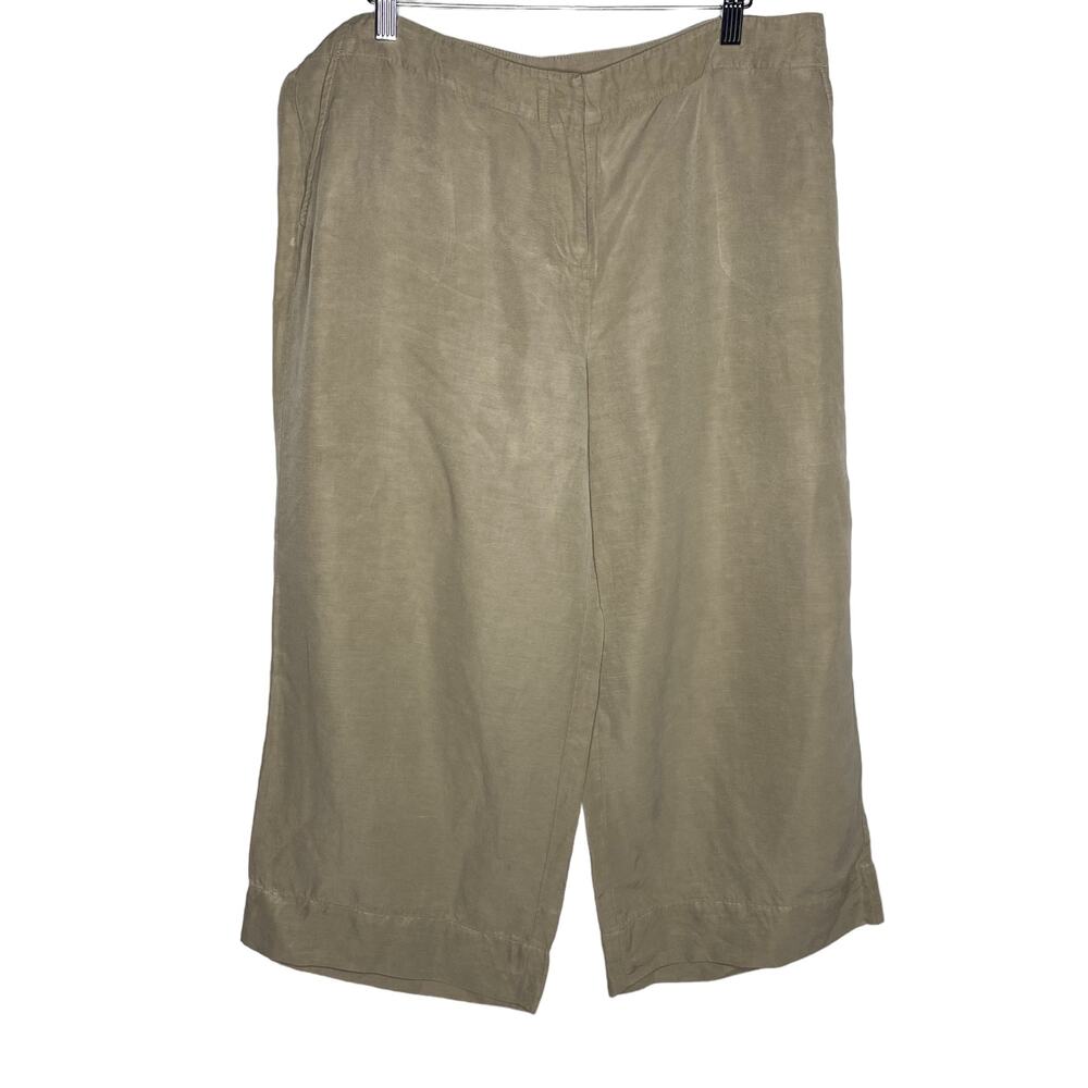 J Jill Womens Size 14 Tan Wide Leg Capri Pants Silk Linen‎ Flat Front Crop